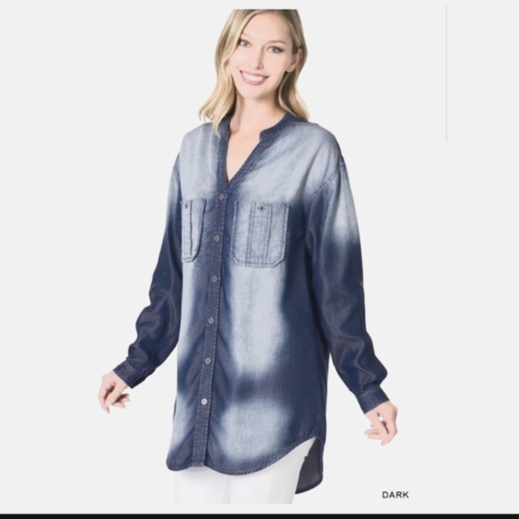NWT Chambray Longline Hi Low Shirt in Blue NIP! - Picture 3 of 6
